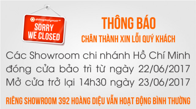 Thông báo đóng cửa bảo trì hệ thống các showroom tại Hồ Chí Minh, ngoại trừ 392 Hoàng Diệu - Di Động Thông Minh