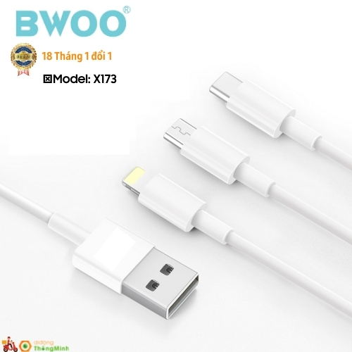 Cáp sạc ba đầu Bwoo X173 Chính hãng - Bảo hành 1 đổi 1 trong vòng 12 tháng