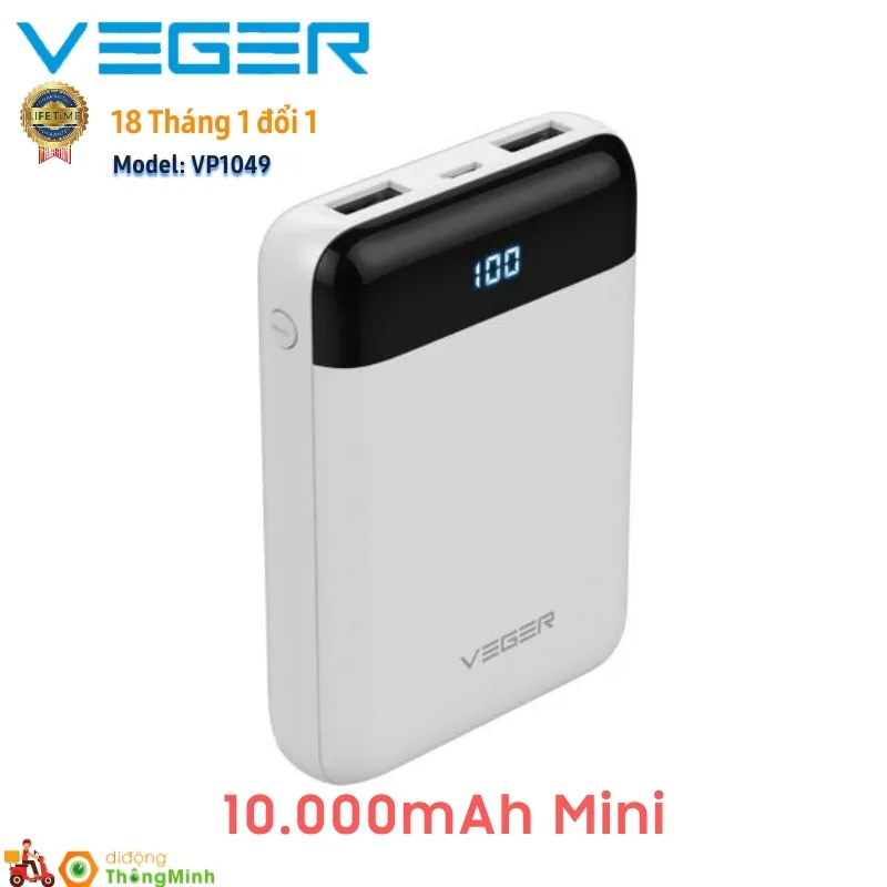 Pin sạc dự phòng Veger VP1049 10.000mAh - Bảo hành 12 tháng