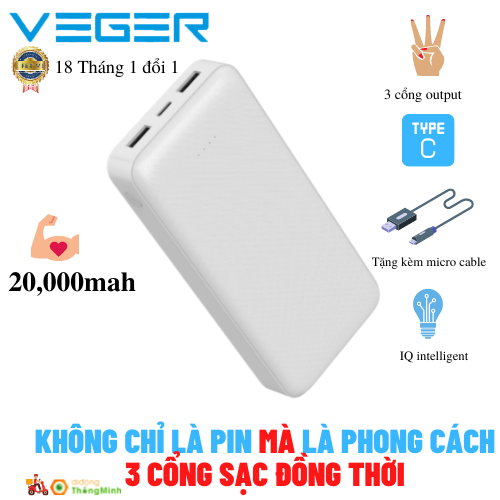 Pin Sạc Dự Phòng VEGER MOFIT Type C MF2p-Chất lượng tốt