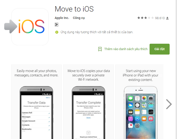 Tải xuống Move to iOS trên điện thoại Android của bạn