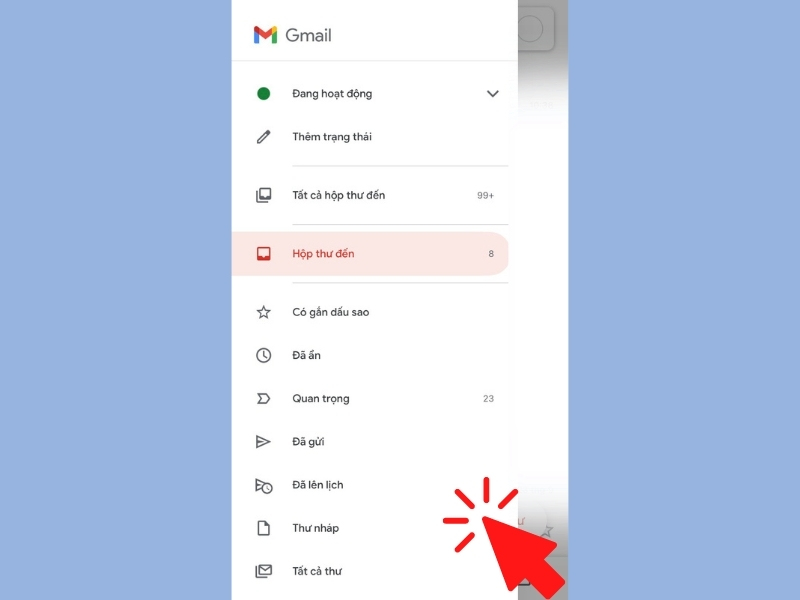 giao diện chính của Gmail trên điện thoại