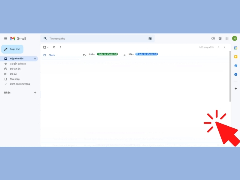 giao diện chính của Gmail trên máy tính