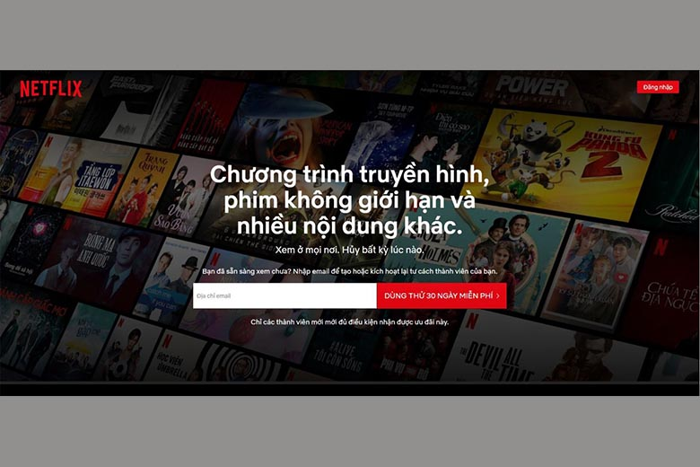 Truy cập vào trang web Netflix sau đó chọn DÙNG THỬ 30 NGÀY MIỄN PHÍ