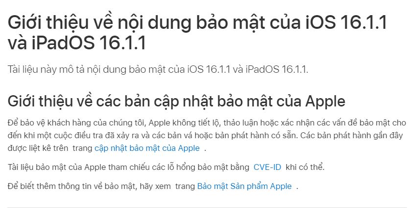 Apple đã chính thức phát hành IOS 16.1.1 từ 09/11/2022