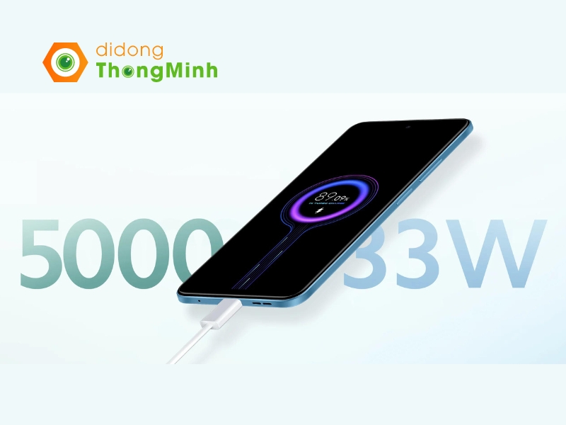 Redmi Note 12 5G 4GB/128GB được cung cấp năng lượng từ viên pin 5000 mAh, sạc 33W