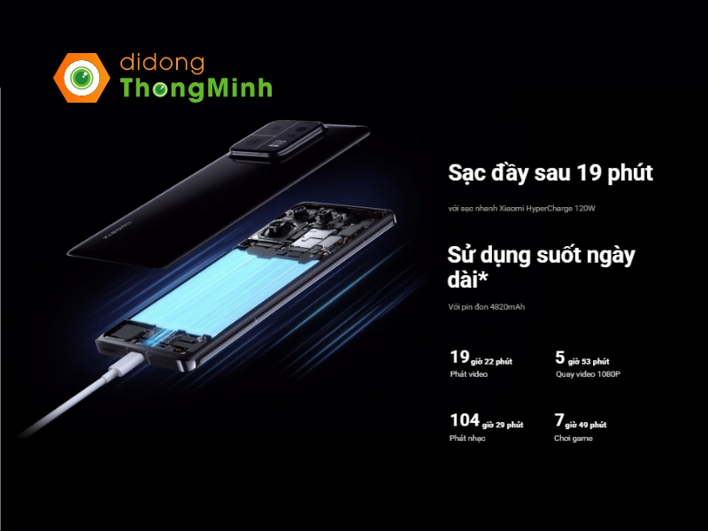 Xiaomi 13 Pro 5G 12GB/256GB được trang bị viên pin 4820mAh, tích hợp sạc nhanh Xiaomi HyperCharge 120W