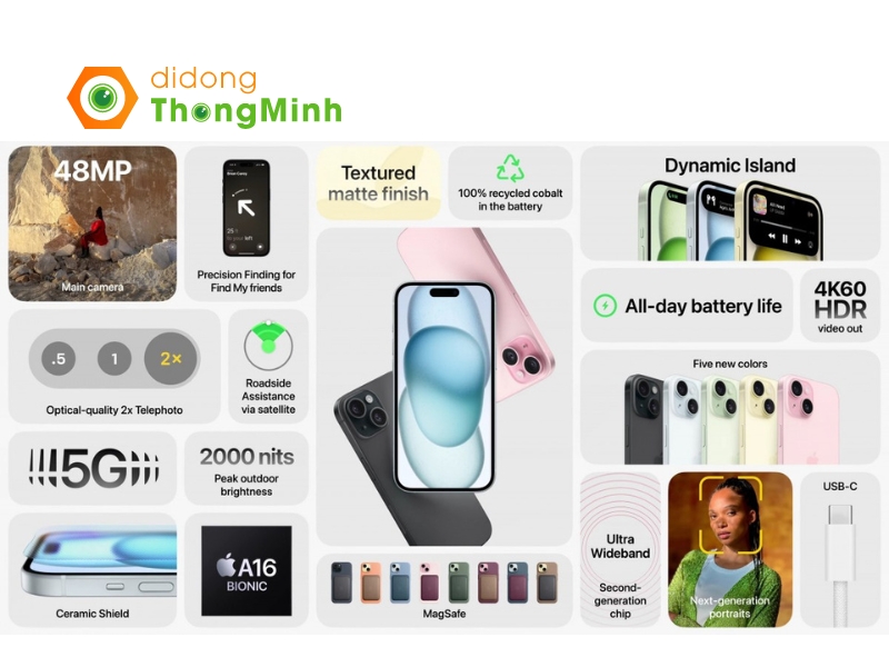 iPhone 15 512GB tích hợp viên pin 3912 mAh với thời lượng sử dụng liên tục 26 tiếng cho nghe nhạc, lướt web, giải trí